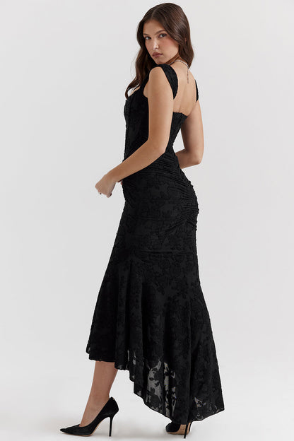 Robe midi fluide à taille cintrée valorisante