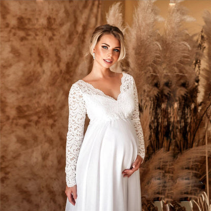 Robe Longue Maternité en Dentelle Élégante Femmes