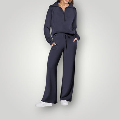 Ensemble Décontracté Pantalon et Pull Zippé Stylé Femme