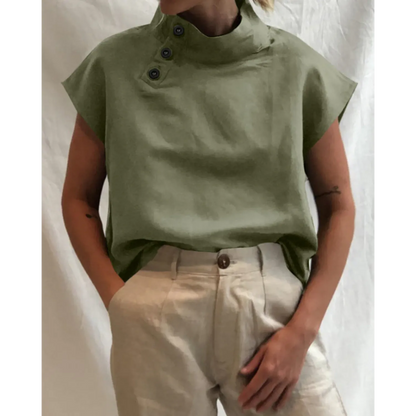 Blouse de bureau en coton et lin avec détails de boutons