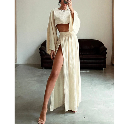 Ensemble Top à Manches Longues Croppé et Jupe Maxi pour Femmes