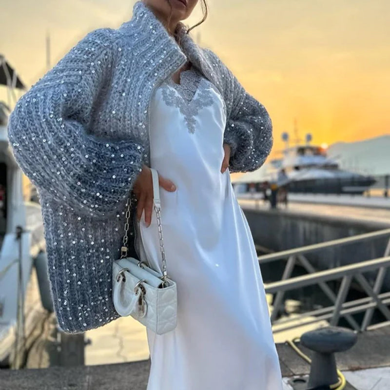 Cardigan en maille scintillante avec paillettes glitter
