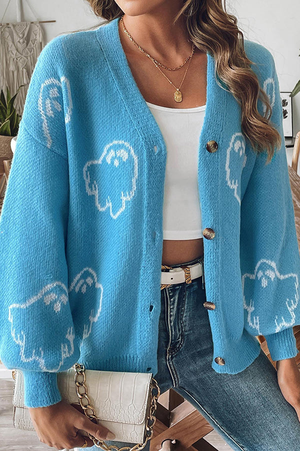 Pull en maille à boutons fantôme d'Halloween douillet