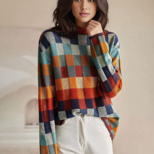 Pull à carreaux colorblock confortable pour un style quotidien