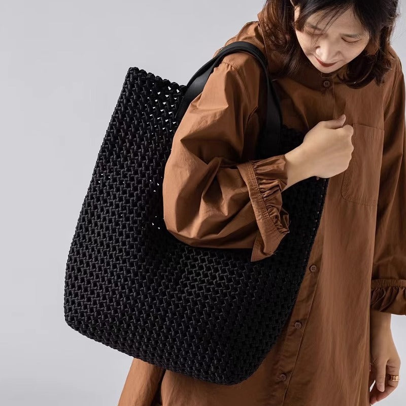 Grand sac fourre-tout en cuir tissé à la main pour un style chic au quotidien