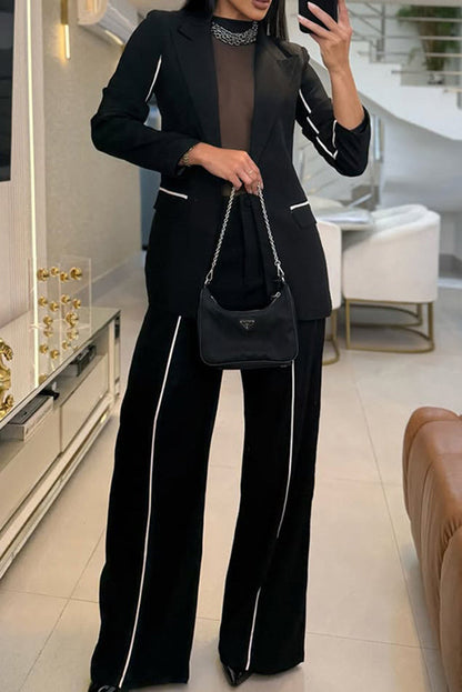 Ensemble Blazer Uni Chic et Pantalon Droit