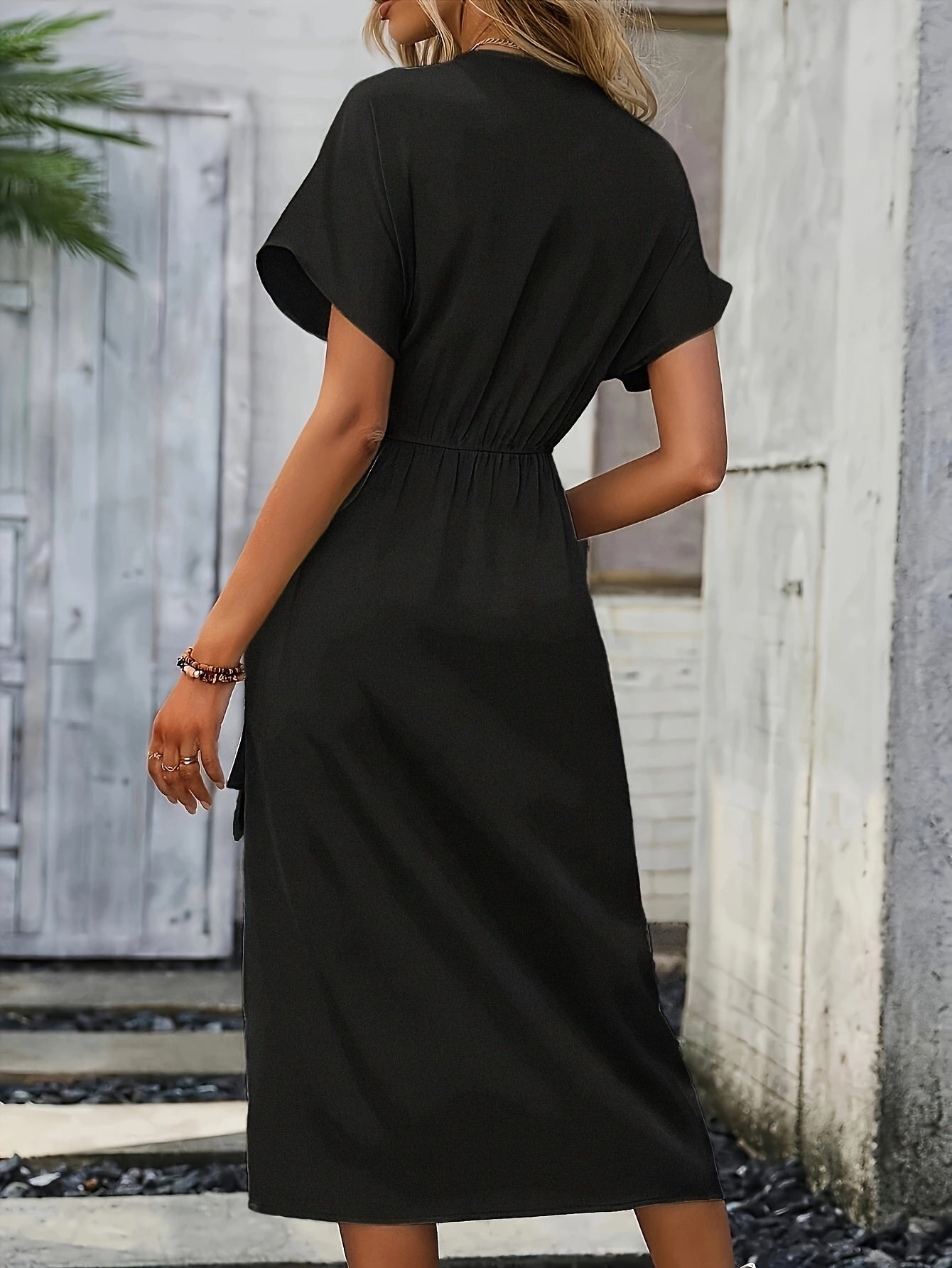 Robe Midi Élegante à Enveloppe Unicolore Femmes