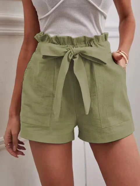 Short taille haute avec ceinture à nouer pour femmes