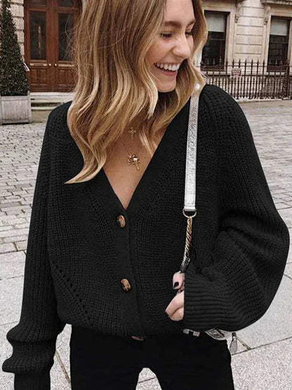 Cardigan en tricot à manches bouffantes pour femme