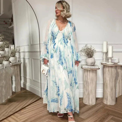 Robe longue à taille cintrée et cordon floral