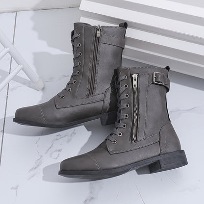 Bottes de Combat à Lacets et Zip Latéral pour Femme