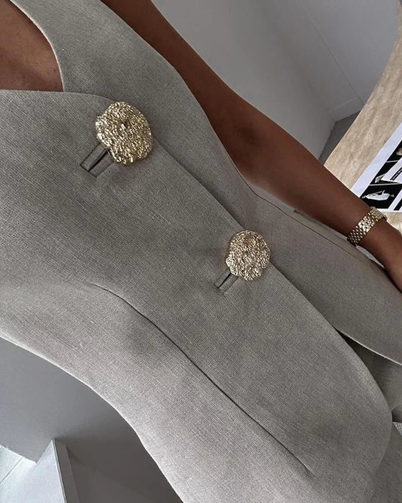 Ensemble Sophistiqué Gilet Et Pantalon Évasé Femme Pour Événements