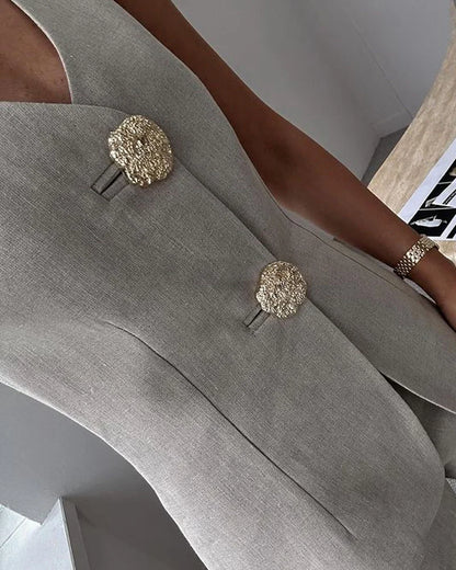 Ensemble Sophistiqué Gilet Et Pantalon Évasé Femme Pour Événements