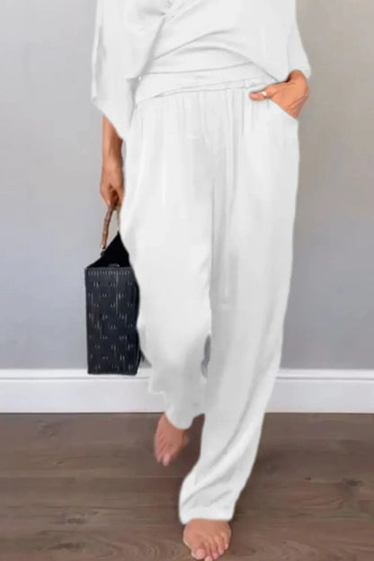 Ensemble Chic Haut Cache-cœur et Pantalon Décontracté Relaxé