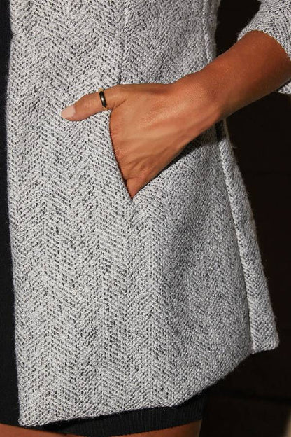 Manteau Gris Chiné Chic avec Poches pour un Style Quotidien