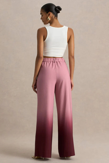 Pantalon Large Jambe Ombre avec Taille Élastique et Poches