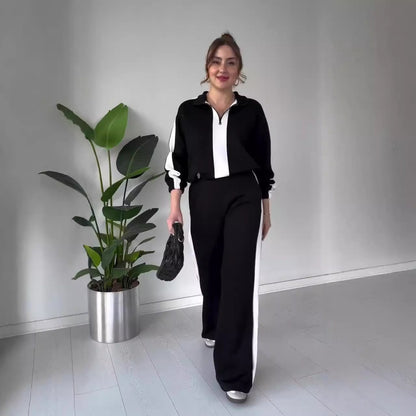 Ensemble chic 2 pièces avec haut à col à fermeture éclair et pantalon