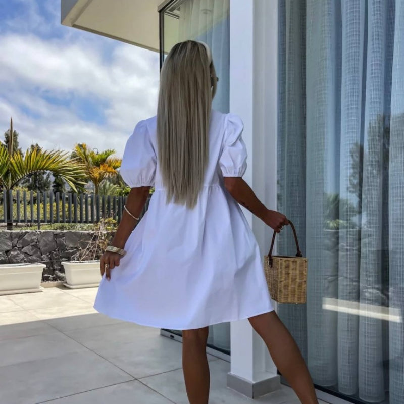 Robe à manches bouffantes pour femmes avec détail nœud