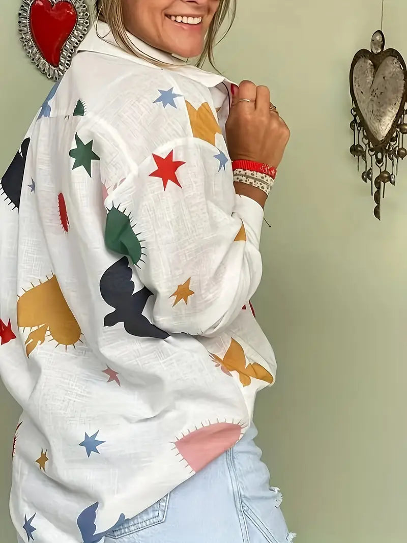 Blouse boutonnée imprimée en mélange de lin