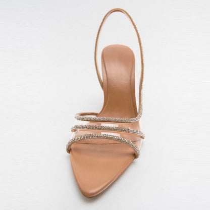 Élégantes sandales slingback à bout pointu et haut talon
