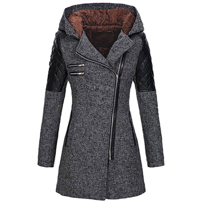 Manteau D'Hiver Matelassé en Laine avec Capuche pour Femme