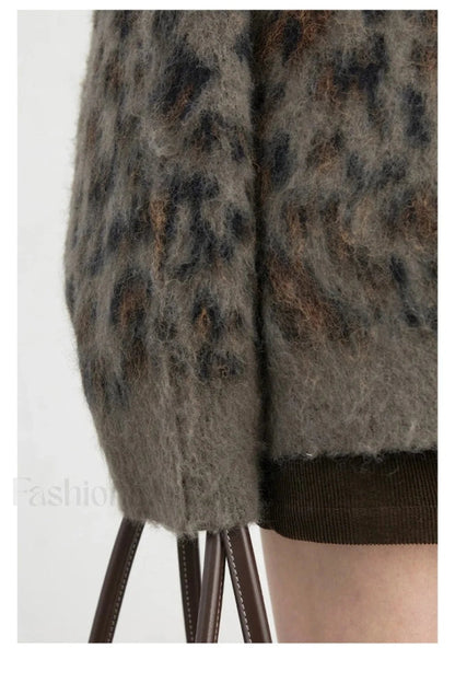 Cardigan boutonné simple à imprimé léopard confortable