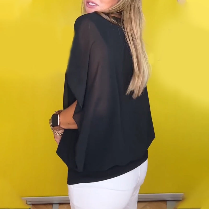 Haut décontracté léger en chiffon avec manches courtes et fermeture éclair