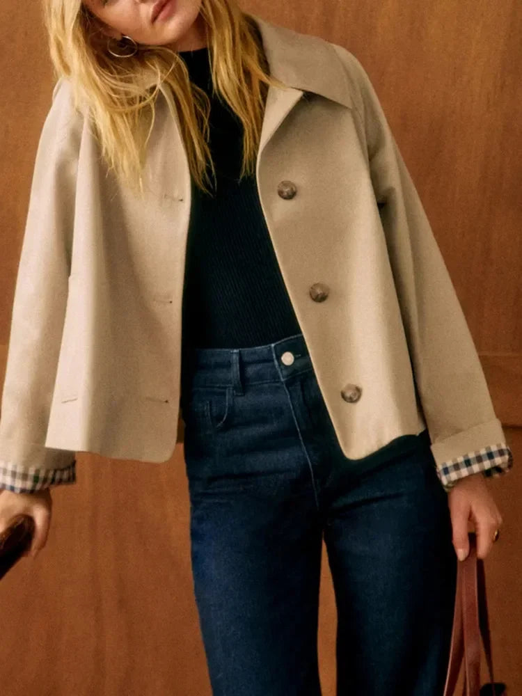 Trench-coat classique à carreaux avec col rabattu