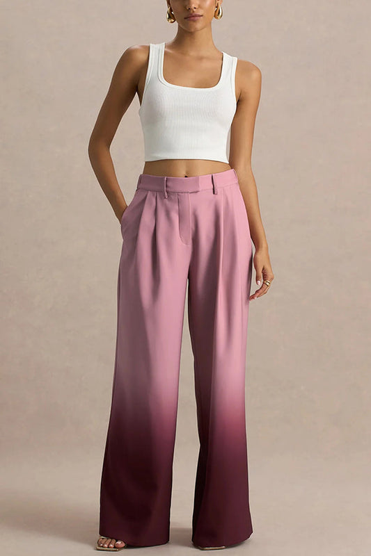 Pantalon Large Jambe Ombre avec Taille Élastique et Poches