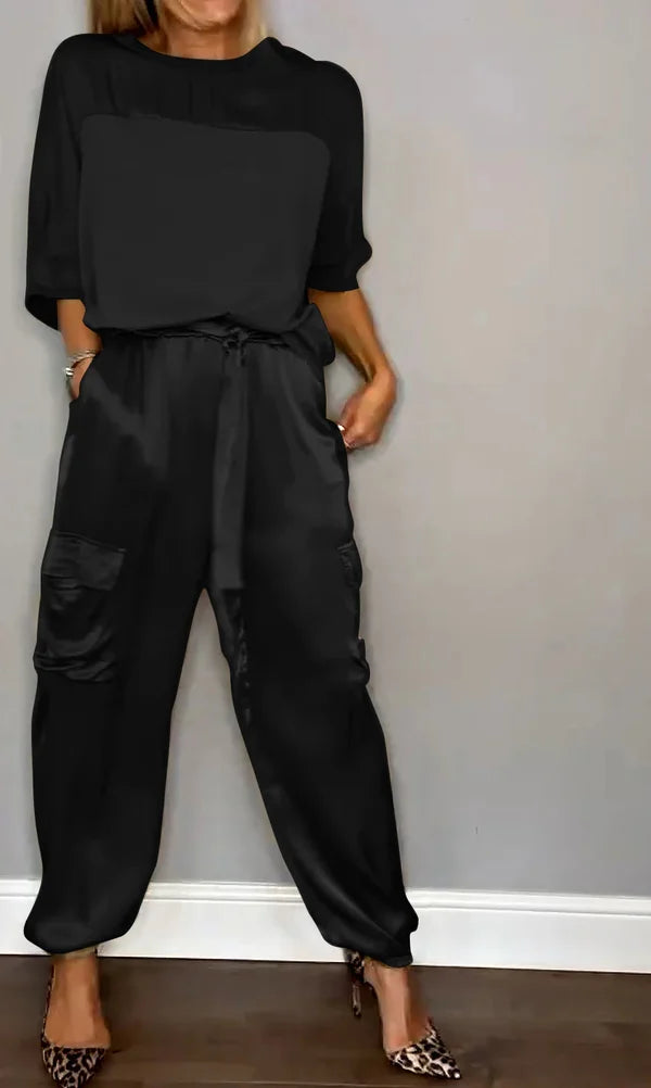 Ensemble Pantalon Décontracté Satin Luxueux Femmes