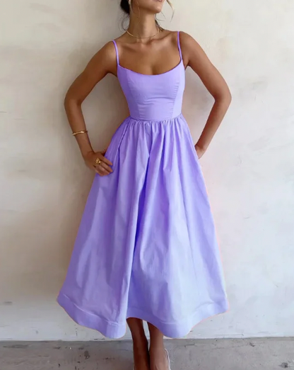 Robe Midi Sans Manches à Col Rond Chic Pour Femme