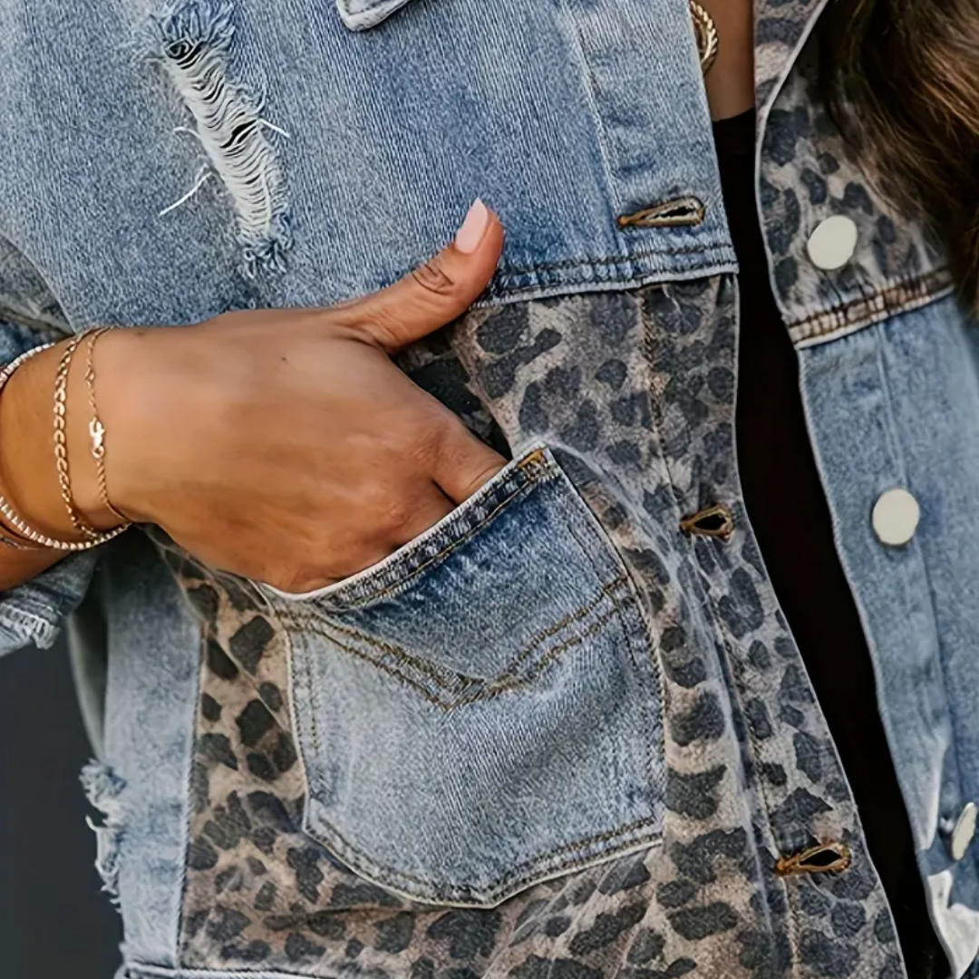 Veste Oversize Féminine à Imprimés Leopard Patchés