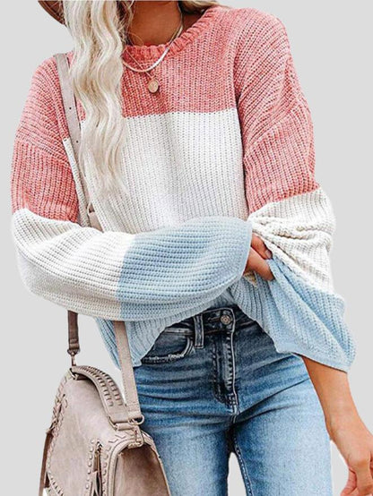 Pull en tricot colorblock douillet pour superposition décontractée