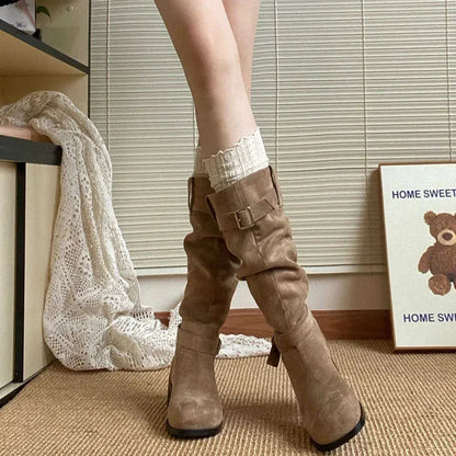 Bottes à plateforme Western en velours côtelé plié pour femmes