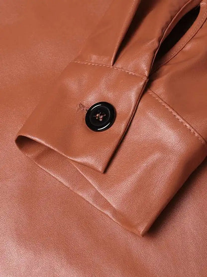Veste aviateur en cuir vintage avec revers et fermeture à boutons