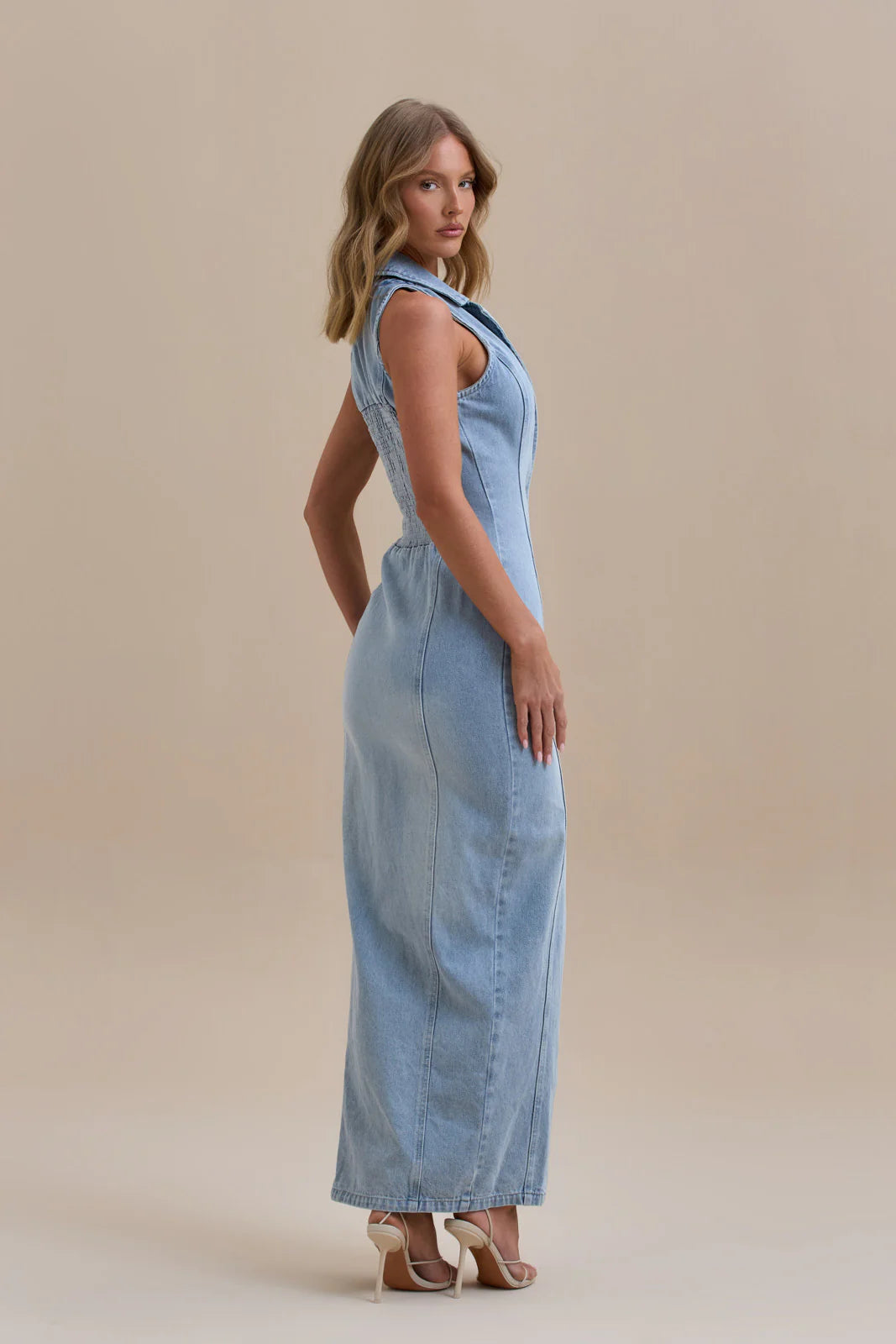 Robe longue en jean pour femme avec boutons sur le devant