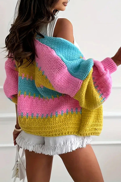 Cardigan Tricoté Décontracté et Confortable avec Couture Contrastée