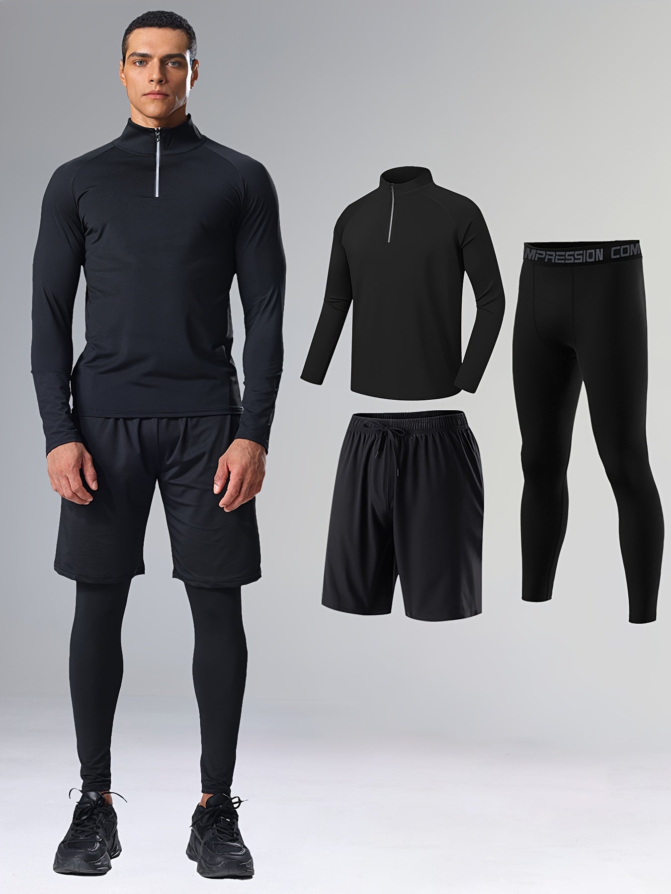 Ensemble Athlétique Noir 3pcs Dynamique pour Hommes