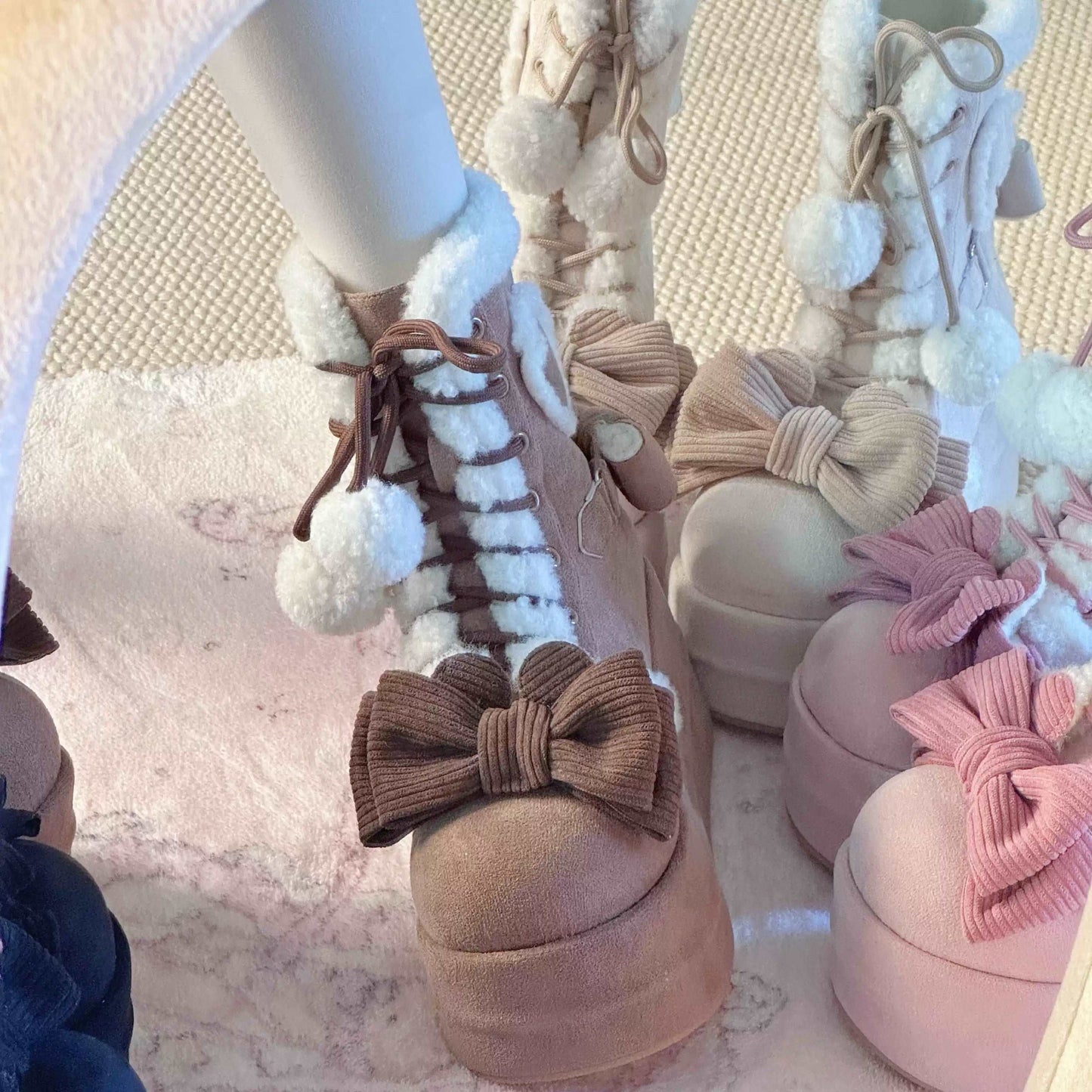 Bottes d'hiver confortables en rose et crème