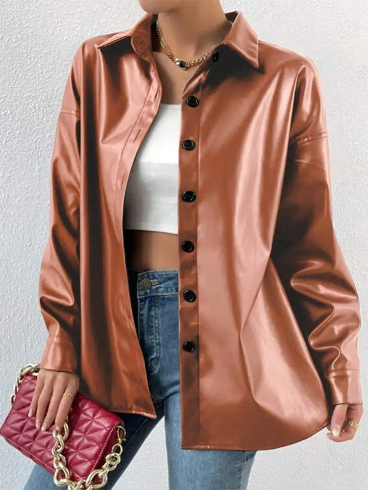 Veste aviateur en cuir vintage avec revers et fermeture à boutons