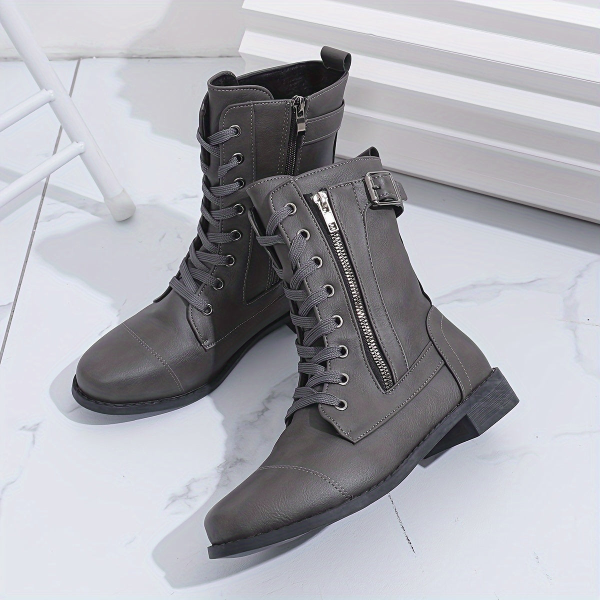 Bottes de Combat à Lacets et Zip Latéral pour Femme