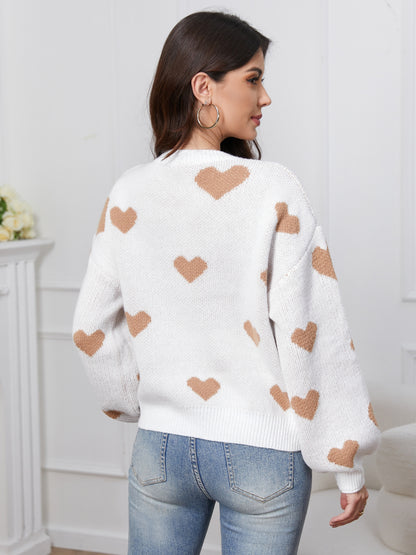 Pull Femme à Motifs Cœurs en Tricot Doux