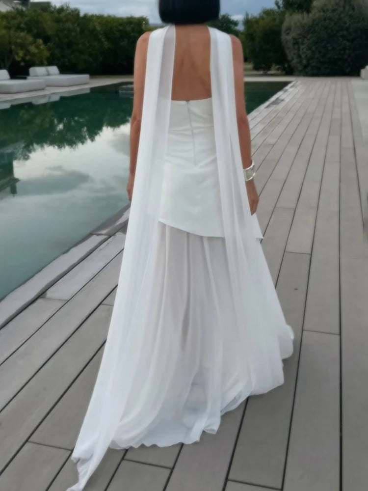 Robe longue asymétrique en mousseline pour femme