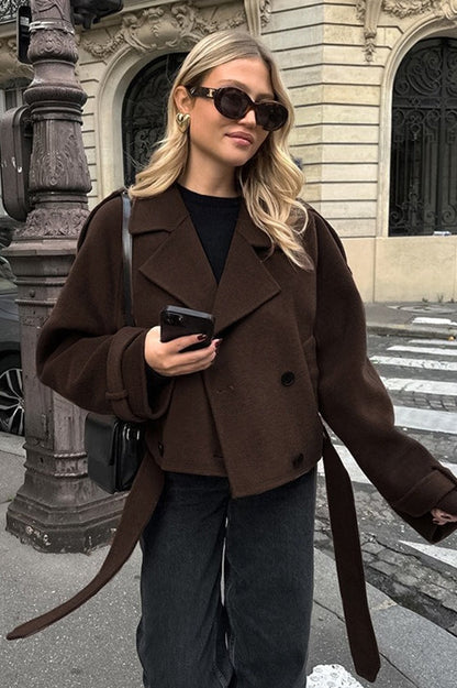 Veste croisée intemporelle en mélange de laine marron