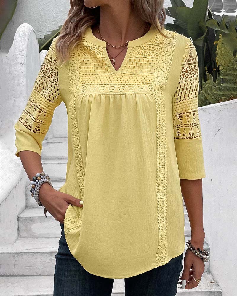 Chemisier en dentelle aspect lin pour femme - Haut élégant et léger