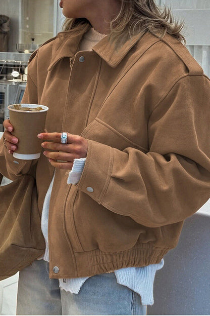 Veste décontractée à manches longues avec fermeture éclair et coupe ample