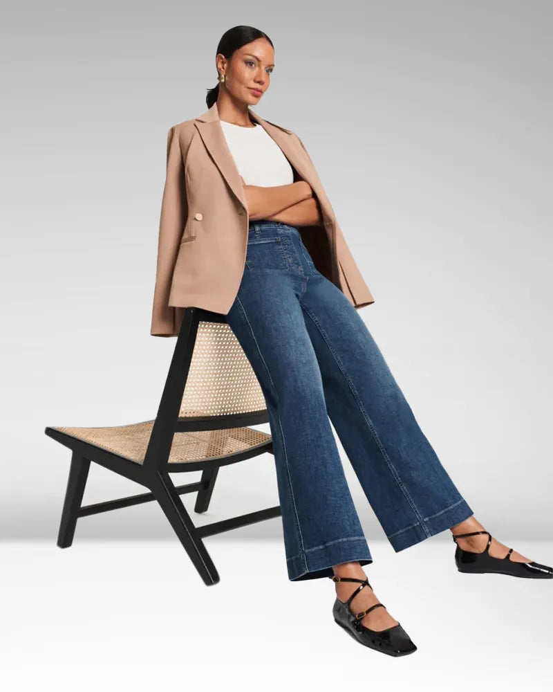 Jeans en denim taille haute à jambes larges pour femmes