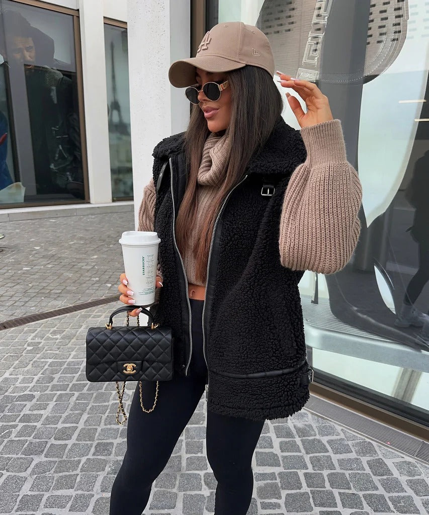 Veste Teddy en fausse fourrure douillette pour un style hivernal superposé