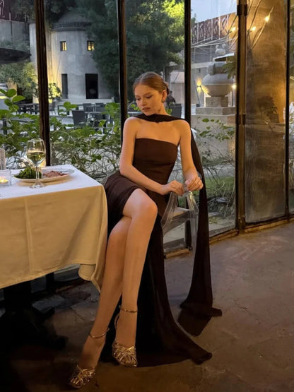 Robe longue asymétrique en mousseline pour femme