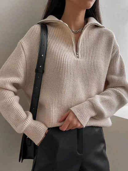 Pull épais en tricot avec col zippé confortable pour un style décontracté